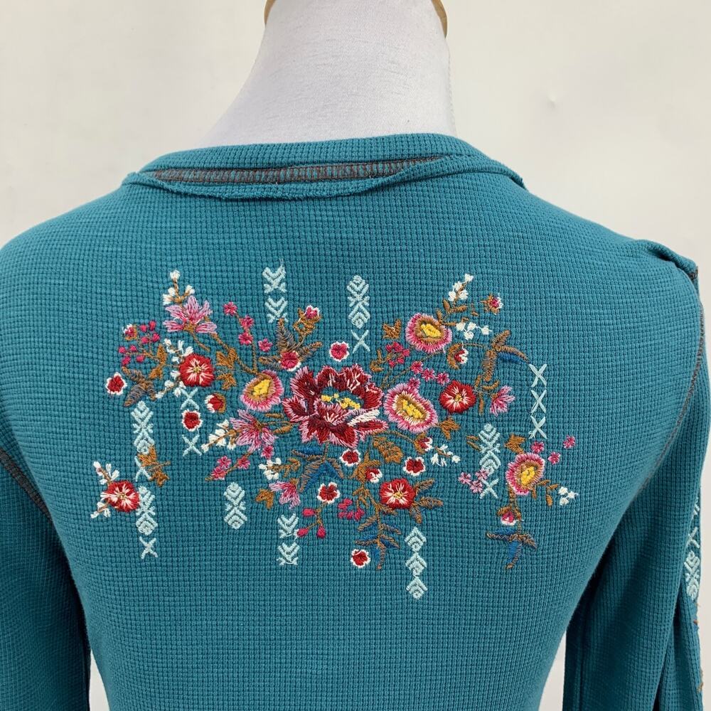 Sundance Top Womens XS Everglade Fayette Floral Henley Embroidered Long Sleeve - Picture 5 of 11